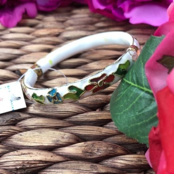 Jewelry - Chinese Colorful Floral White Gold Bangle Bracelet